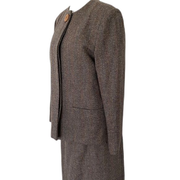 Vintage Reed Roberts Brown Wool Suit Jacket Skirt Lined Tailored Set Sz 10 - Picture 4 of 10